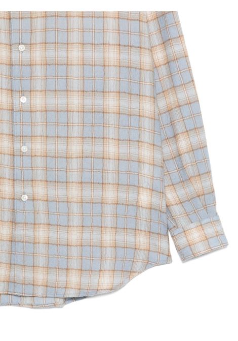 airy wool check uomo shirt light blue and beige AURALEE | A25AS01WNLIGHT BLUE BEIGE